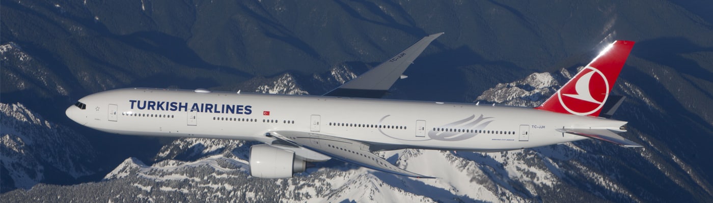 A Turkish Airlines Boeing 777-300ER up in the sky